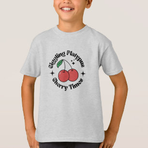 Beige Zwart Rood Eenvoudige Kersenretro T-shirt