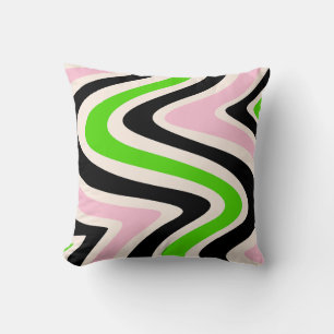 Beige Zwart Roze Groen Abstracte Draaikolk Kussen