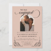 Beige & Zwart Script Kalligrafie Betrokkenheid Par Kaart (Voorkant)