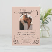 Beige & Zwart Script Kalligrafie Betrokkenheid Par Kaart (Staand voorkant)