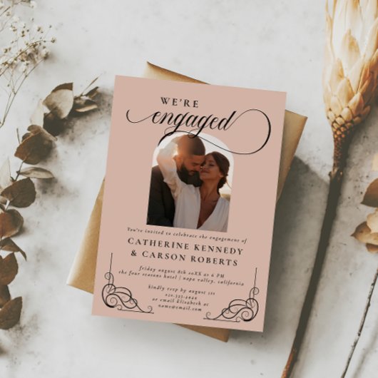 Beige & Zwart Script Kalligrafie Betrokkenheid Par Kaart