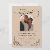 Beige & Zwart Script Kalligrafie Betrokkenheid Par Kaart (Voorkant)