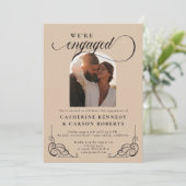 Beige & Zwart Script Kalligrafie Betrokkenheid Par Kaart (Staand voorkant)