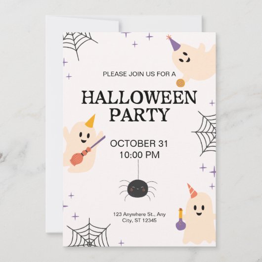 Beige Zwart Sinaasappel Speelse Halloween Party Kaart (Voorkant)