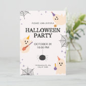 Beige Zwart Sinaasappel Speelse Halloween Party Kaart (Staand voorkant)