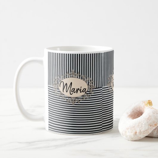 Beige Zwart Streep Mok (Met donut)