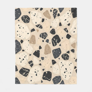 Beige Zwart Terrazzo Patroon Neutraal Abstract Fleece Deken