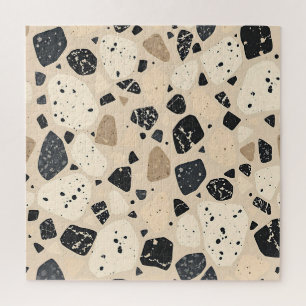 Beige Zwart Terrazzo Patroon Neutraal Abstract Legpuzzel