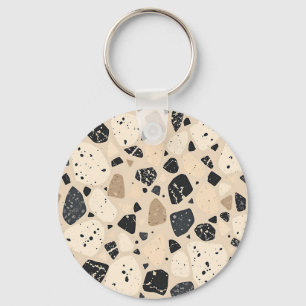 Beige Zwart Terrazzo Patroon Neutraal Abstract Sleutelhanger