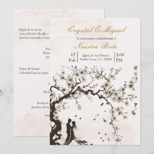 Beige zwart-wit huwelijksuitnodiging kaart (Voorkant / Achterkant)