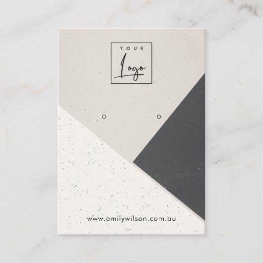 Beige Zwart Wit Keramische Oorbel Display Logo Visitekaartje (Voorkant)