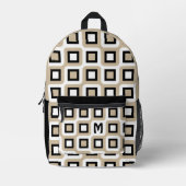 Beige Zwart Wit Mideeuw Geometrisch Kunstpatroon Bedrukte Rugzak (Voorkant)