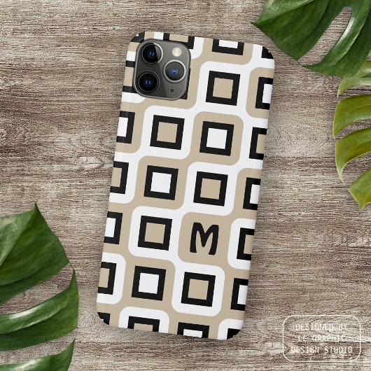 Beige Zwart Wit Mideeuw Geometrisch Kunstpatroon Case-Mate iPhone Case