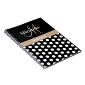 Beige Zwart Wit Polka Dot Monogram Notitieboek (Rechterzijde)