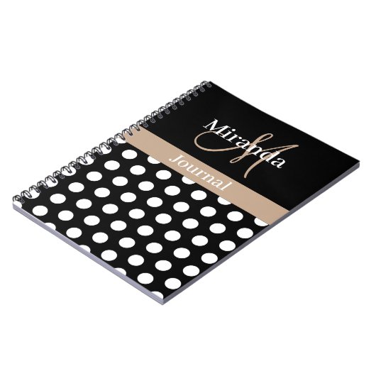 Beige Zwart Wit Polka Dot Monogram Notitieboek (Linkerzijde)