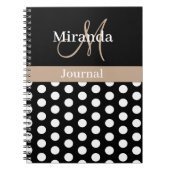 Beige Zwart Wit Polka Dot Monogram Notitieboek (Voorkant)