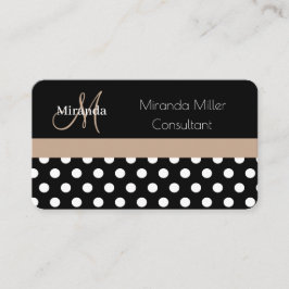 Beige Zwart Wit Polka Dot Monogram Visitekaartje