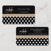Beige Zwart Wit Polka Dot Monogram Visitekaartje (Voorkant / Achterkant)