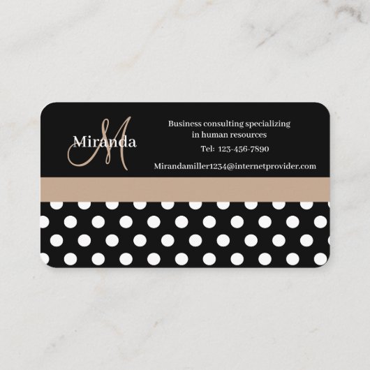Beige Zwart Wit Polka Dot Monogram Visitekaartje (Achterkant)
