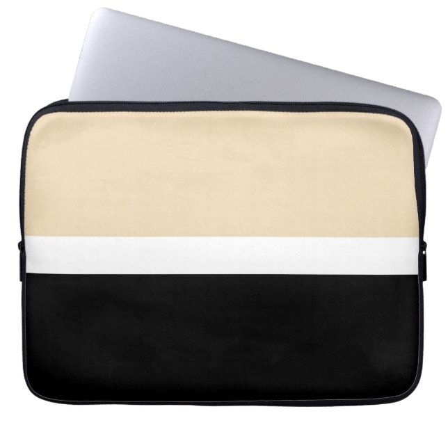Beige zwarte Abstracte streep Laptop Sleeve (Voorkant)