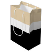 Beige zwarte Abstracte streep Medium Cadeauzakje (Voorkant Gekanteld)