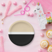 Beige zwarte Abstracte streep Papieren Bordje (Feest)