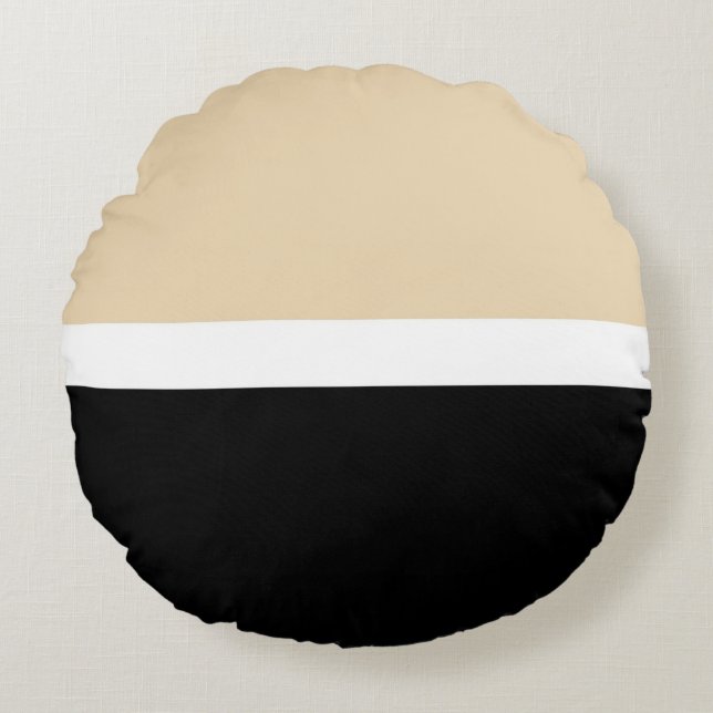 Beige zwarte Abstracte streep Rond Kussen (Voorkant)
