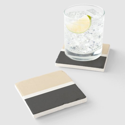 Beige zwarte Abstracte streep Stenen Onderzetter (Zijkant)