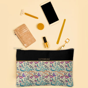 Beige Zwarte Bloemen Patroon Mooie Meisjesachtige Etui