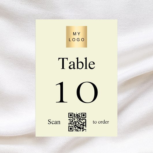 Beige zwarte business logo QR code tabel nummer Kaart