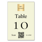 Beige zwarte business logo QR code tabel nummer Kaart (Voorkant)