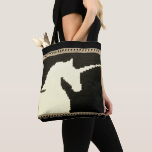 Beige zwarte eenhoorn profiel ambachtelijke haakpr tote bag