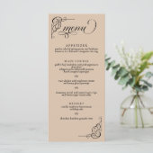 Beige & Zwarte Kalligrafie Bruiloft Receptie Menu (Staand voorkant)