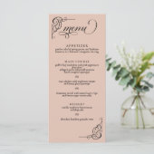 Beige & Zwarte Kalligrafie Bruiloft Receptie Menu (Staand voorkant)