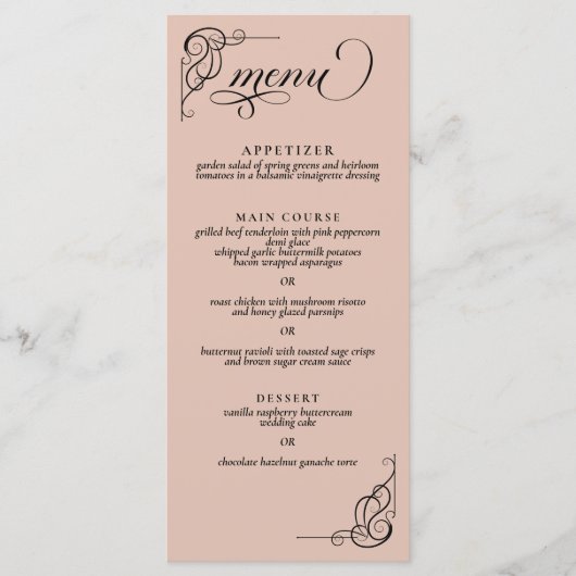 Beige & Zwarte Kalligrafie Bruiloft Receptie Menu (Voorkant)