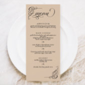 Beige & Zwarte Kalligrafie Bruiloft Receptie Menu