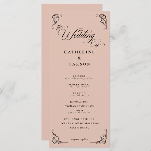 Beige & Zwarte Kalligrafie Script Huwelijksprogram (Voorkant / Achterkant)