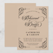 Beige & Zwarte kalligrafie Script repetitie diner Kaart (Voorkant / Achterkant)