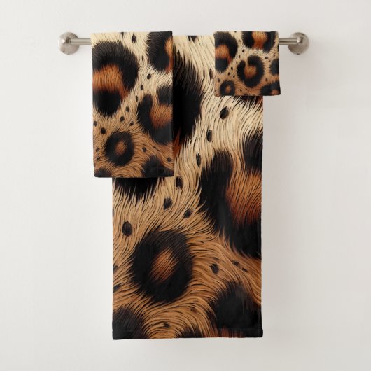 Beige & Zwarte Leopard Bont Dierenprint Vlekken Bad Handdoek (Insitu)