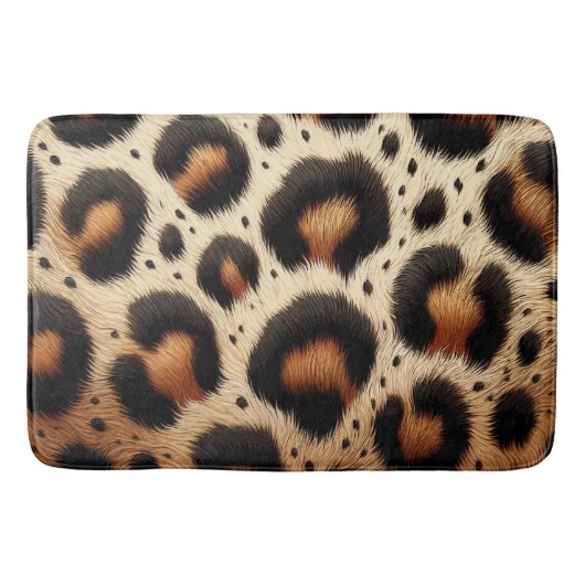 Beige & Zwarte Leopard Bont Dierenprint Vlekken Badmat (Voorkant)