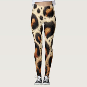Beige & Zwarte Leopard Bont Dierenprint Vlekken Leggings