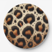 Beige & Zwarte Leopard Bont Dierenprint Vlekken Papieren Bordje (Voorkant)