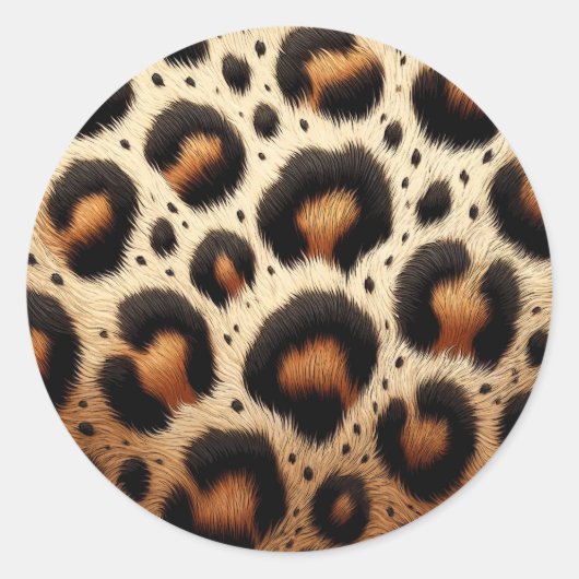 Beige & Zwarte Leopard Bont Dierenprint Vlekken Ronde Sticker (Voorkant)