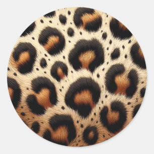 Beige & Zwarte Leopard Bont Dierenprint Vlekken Ronde Sticker