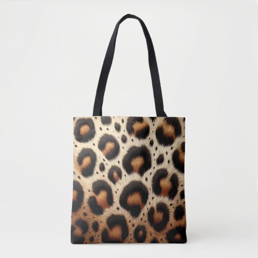 Beige & Zwarte Leopard Bont Dierenprint Vlekken Tote Bag (Voorkant)