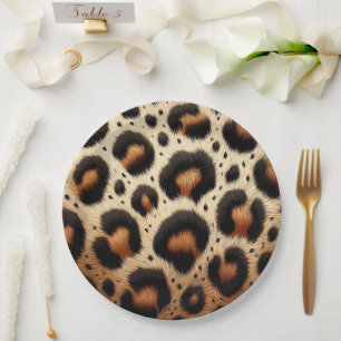 Beige & Zwarte Luipaard Bont Dierenprint Stippen  Papieren Bordje