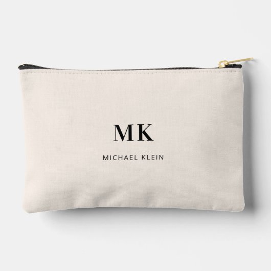 Beige zwarte monogram initialen naam etui (Achterkant)