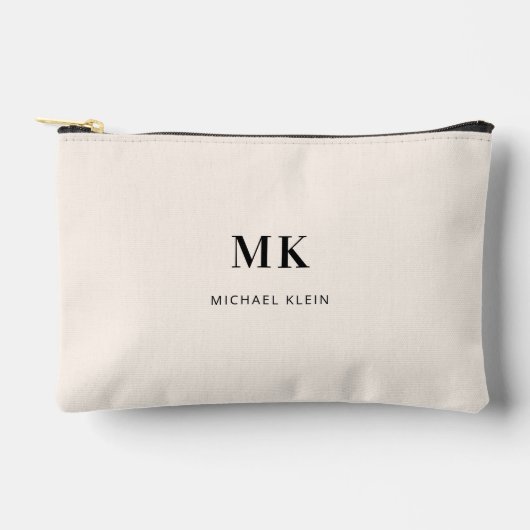 Beige zwarte monogram initialen naam etui (Voorkant)