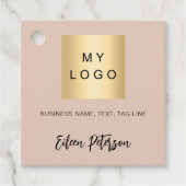 Beige zwarte naam logo foto QR-code hanglabel Bedankjes Labels (Voorkant)