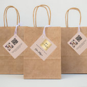 Beige zwarte naam logo foto QR-code hanglabel Bedankjes Labels